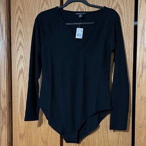 Black Wrap Ribbed Bodysuit